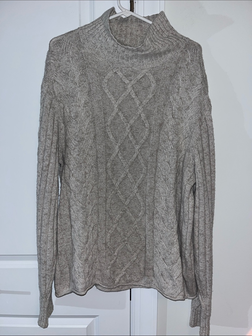 Banana Republic Fisherman Cable Knit LS Hig Collar Sweater Wool Blend L Mens